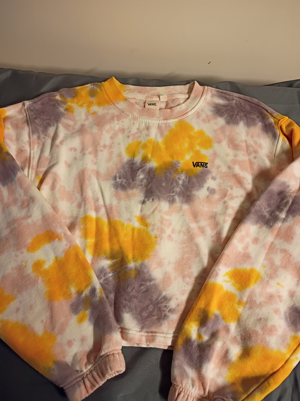 Vans Women's Tie-Dye Crewneck Sweater Crop Top - Yellow/Purple/Pink